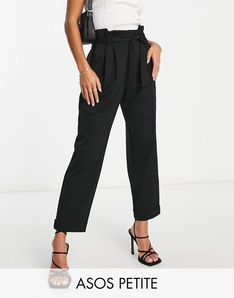 

Черные плиссированные брюки с тупым трикотажным поясом ASOS DESIGN Petite, Черный