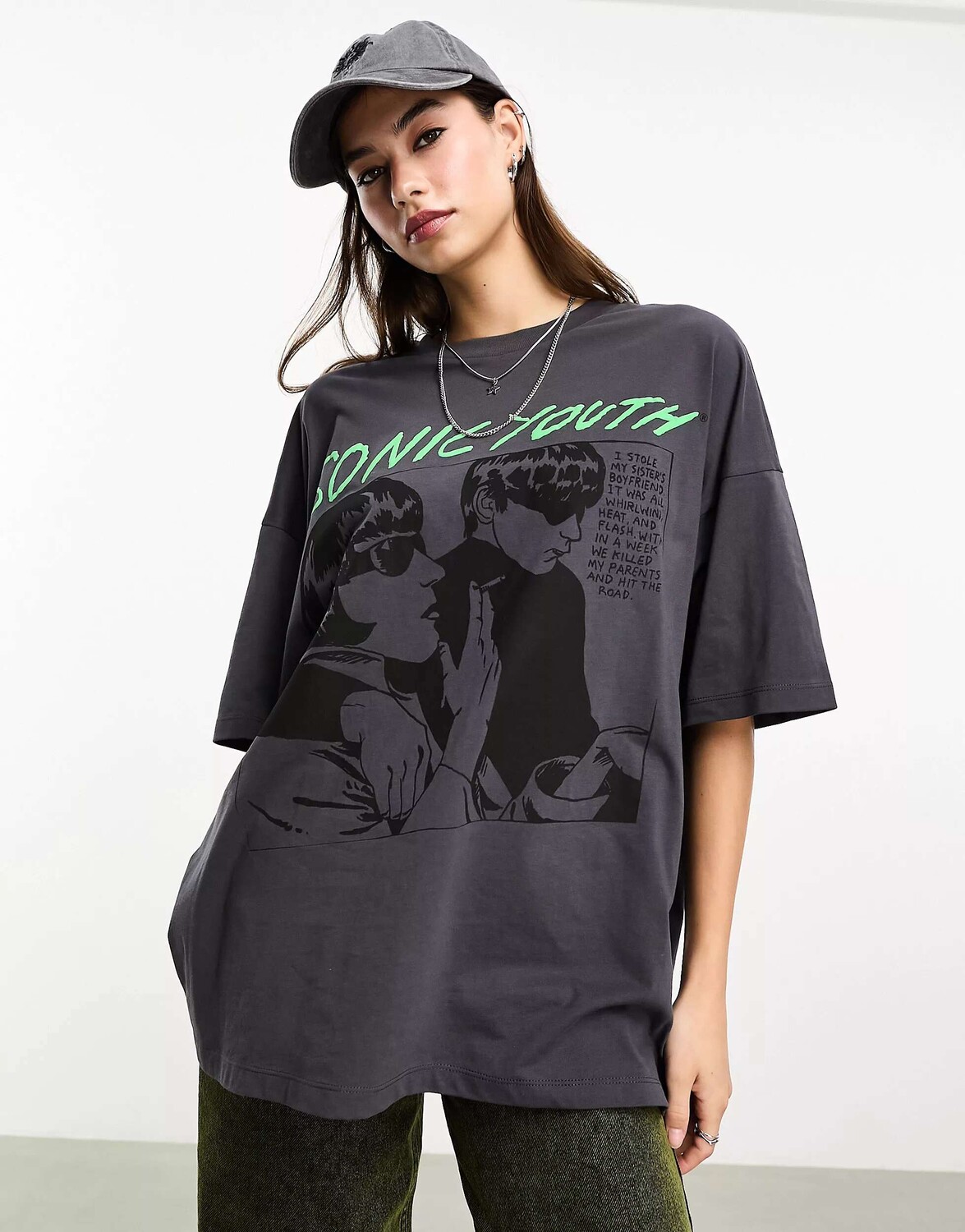

Оверсайз-футболка ASOS с угольным изображением лицензии Sonic Youth