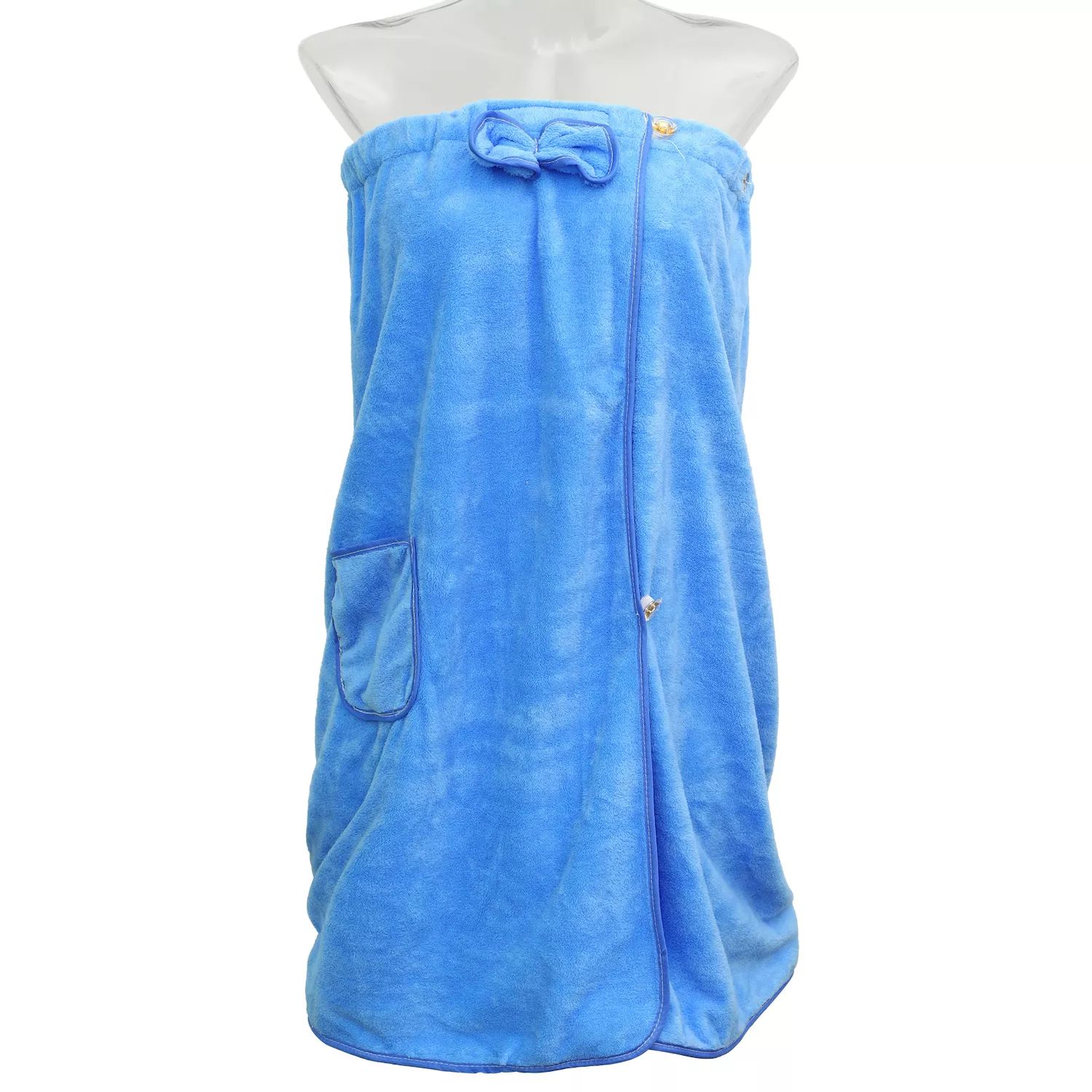 Банное полотенце для женщин, регулируемый банный халат с карманом для душа, синий