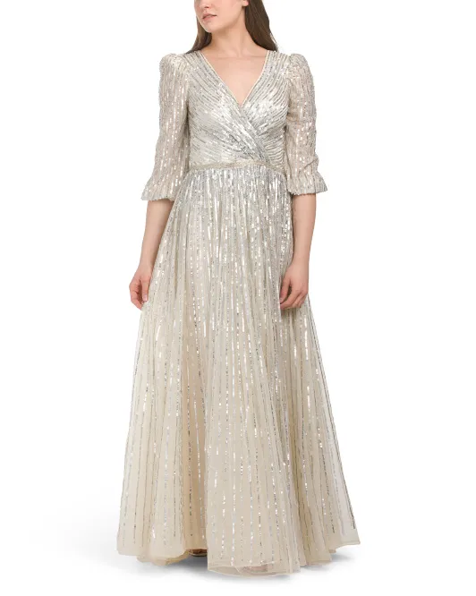 

Платье с лифом и блестками Mac Duggal, цвет Nude/Silver