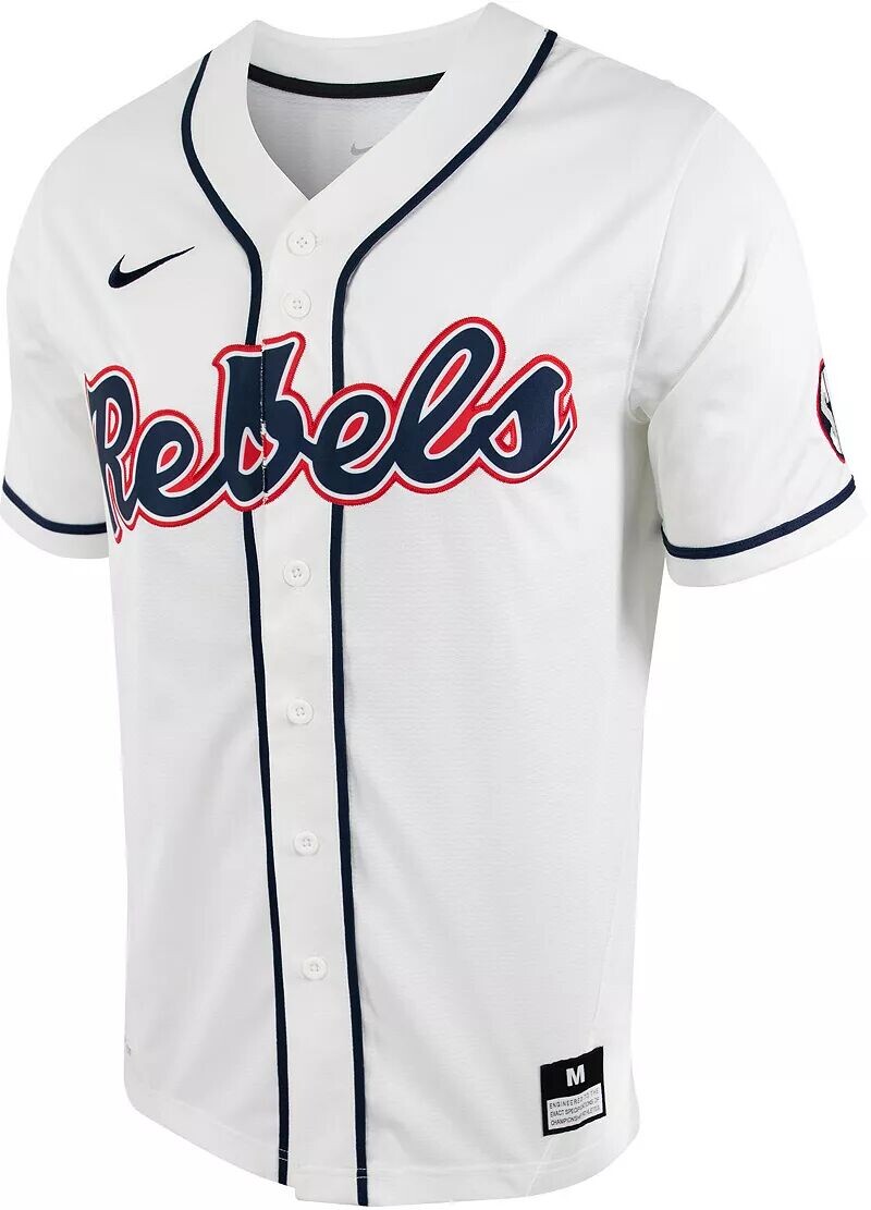 

Мужская белая бейсбольная майка с пуговицами Nike Ole Miss Rebels