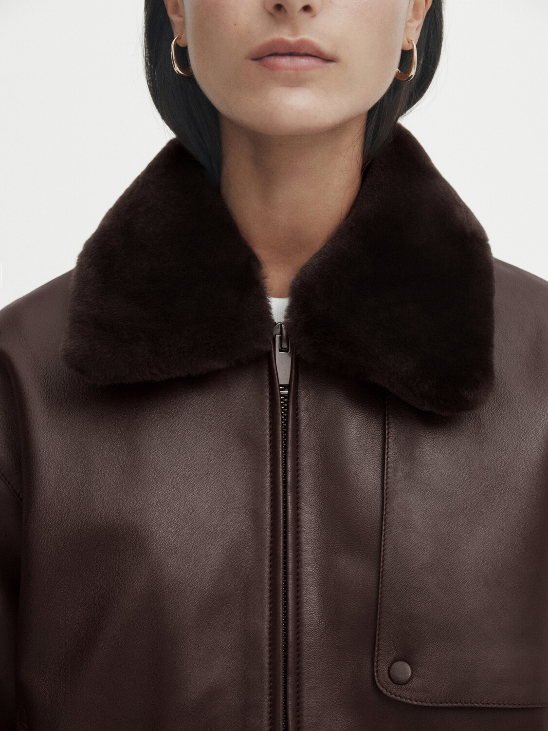 

Куртка из кожи наппа с воротником из меха Massimo Dutti, коричневый