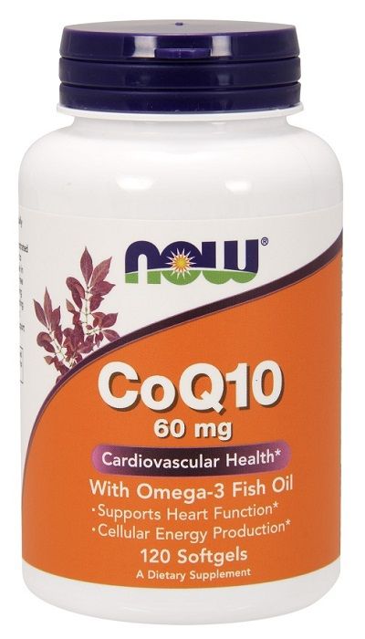 Препарат, содержащий коэнзим Q10 Now Foods CoQ10 With Omega-3 60 mg, 120 шт коэнзим q10 в капсулах now foods coq10 60 mg 60 шт