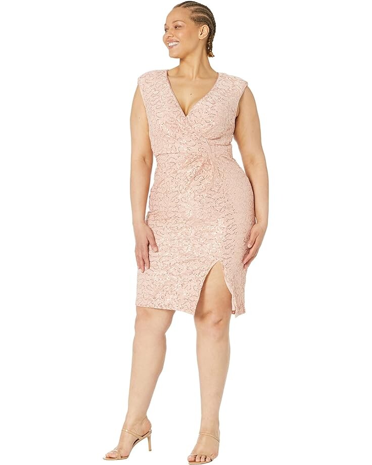 

Платье Vince Camuto V-Neck Wrap Top with Side Front Slit Skirt, цвет Blush