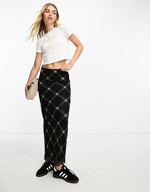 

Юбка макси в клетку с сетчатым принтом ASOS DESIGN