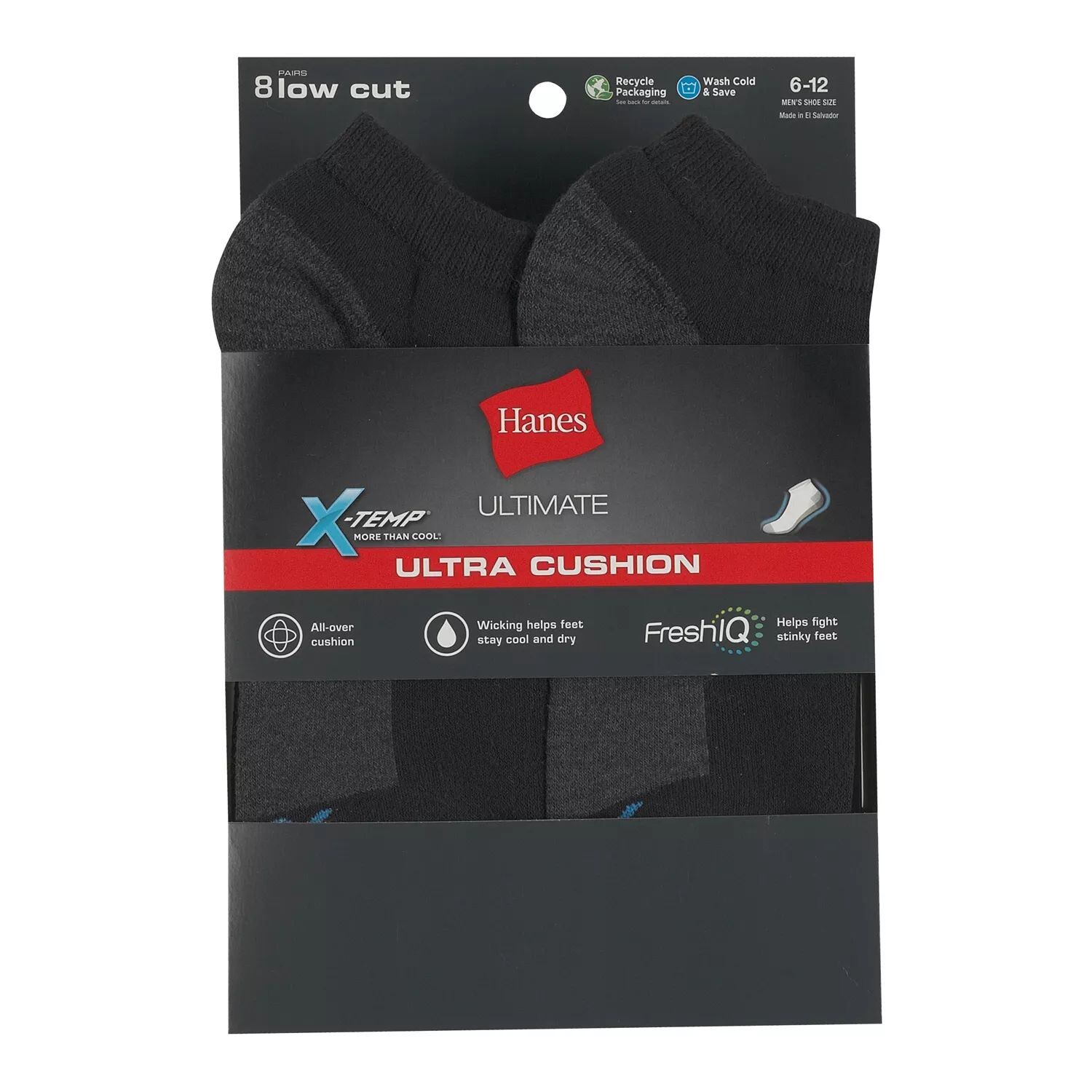 

Мужские низкие носки Hanes Ultimate X-Temp Ultra Cushion, 8 пар