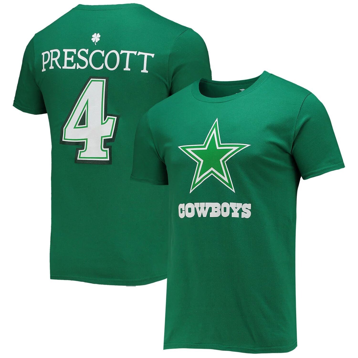 

Мужская зеленая футболка Fanatics с брендом Dak Prescott Dallas Cowboys со значком игрока в честь Дня Святого Патрика