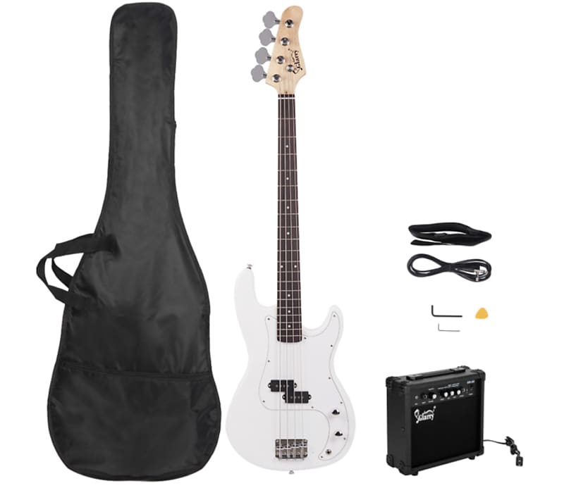 Басс гитара Glarry GP Electric Bass Guitar White Bass + Bag + Strap + 20W Amp + Amp Wire + Plectrum + Spanner Tool