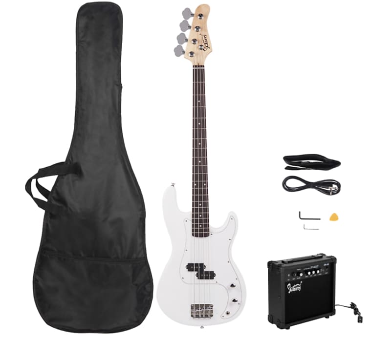 

Басс гитара Glarry GP Electric Bass Guitar White Bass + Bag + Strap + 20W Amp + Amp Wire + Plectrum + Spanner Tool