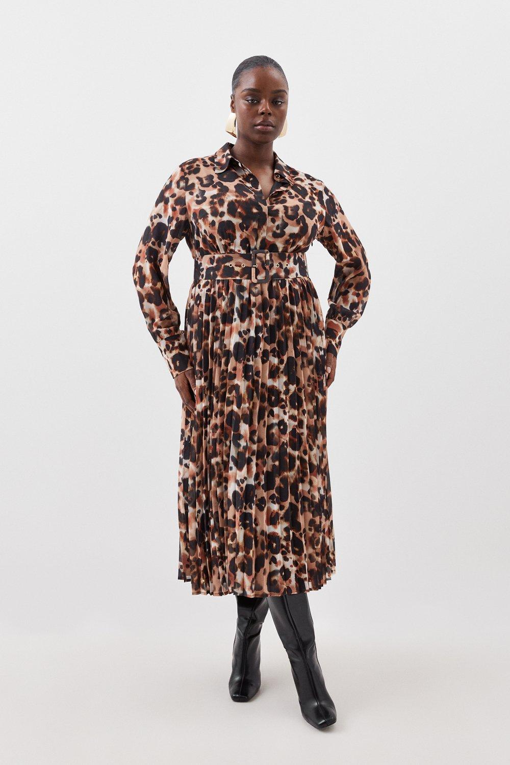 цена Плюс размер Платье-миди из тканого жоржета с размытым изображением животных Karen Millen, мультиколор