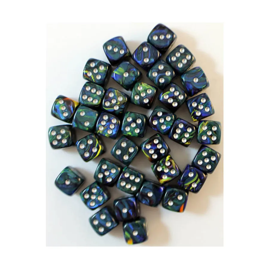 

d6 12мм Зеленый с серебром (36), Dice - Festive - d6 (Chessex)