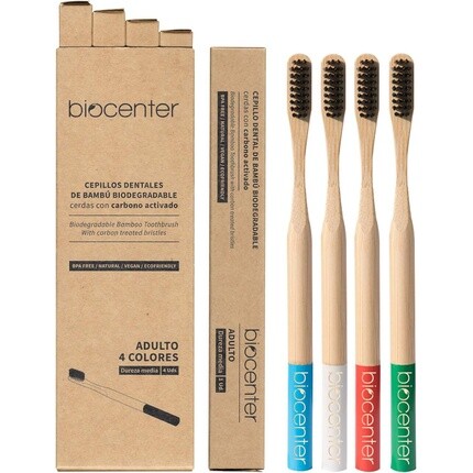 

Зубная щетка Biocenter с бамбуком и активированным углем для взрослых, 4 разных цвета, 10 г — упаковка из 4 шт.