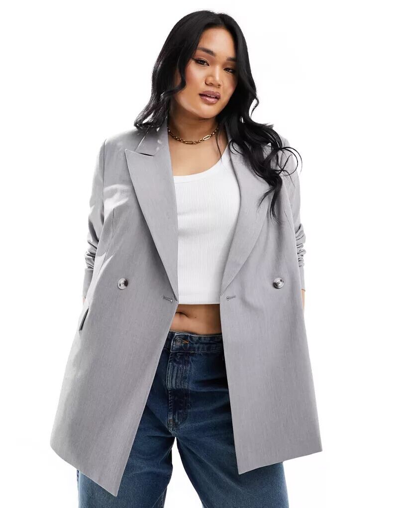 

Серый двубортный пиджак ASOS Curve