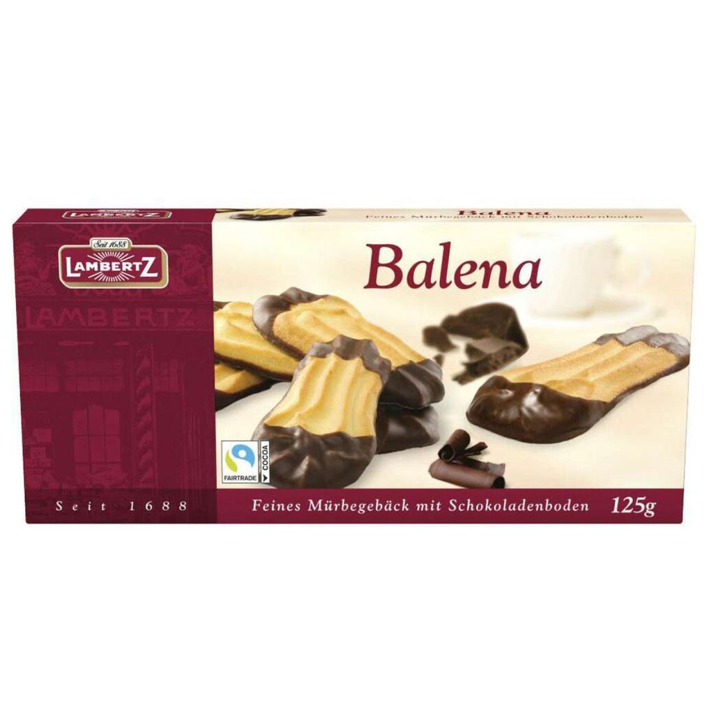 

Песочное печенье Lambertz Balena тонкое с темным шоколадом 125г Henry Lambertz