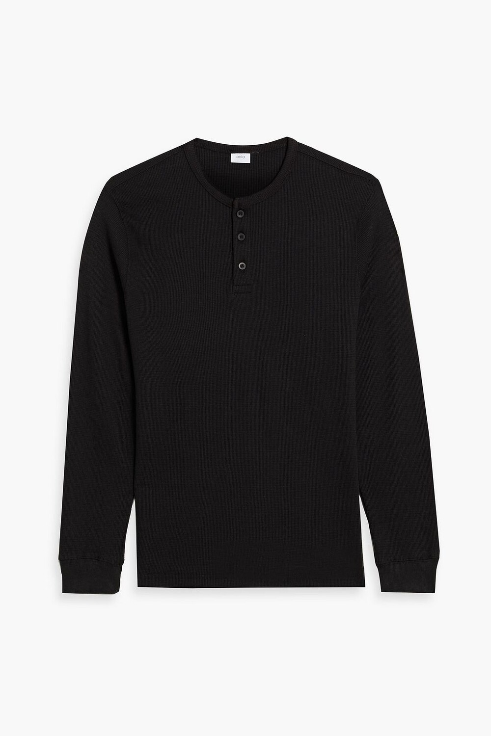 

Футболка Henley из смесового хлопка вафельной вязки ONIA, черный