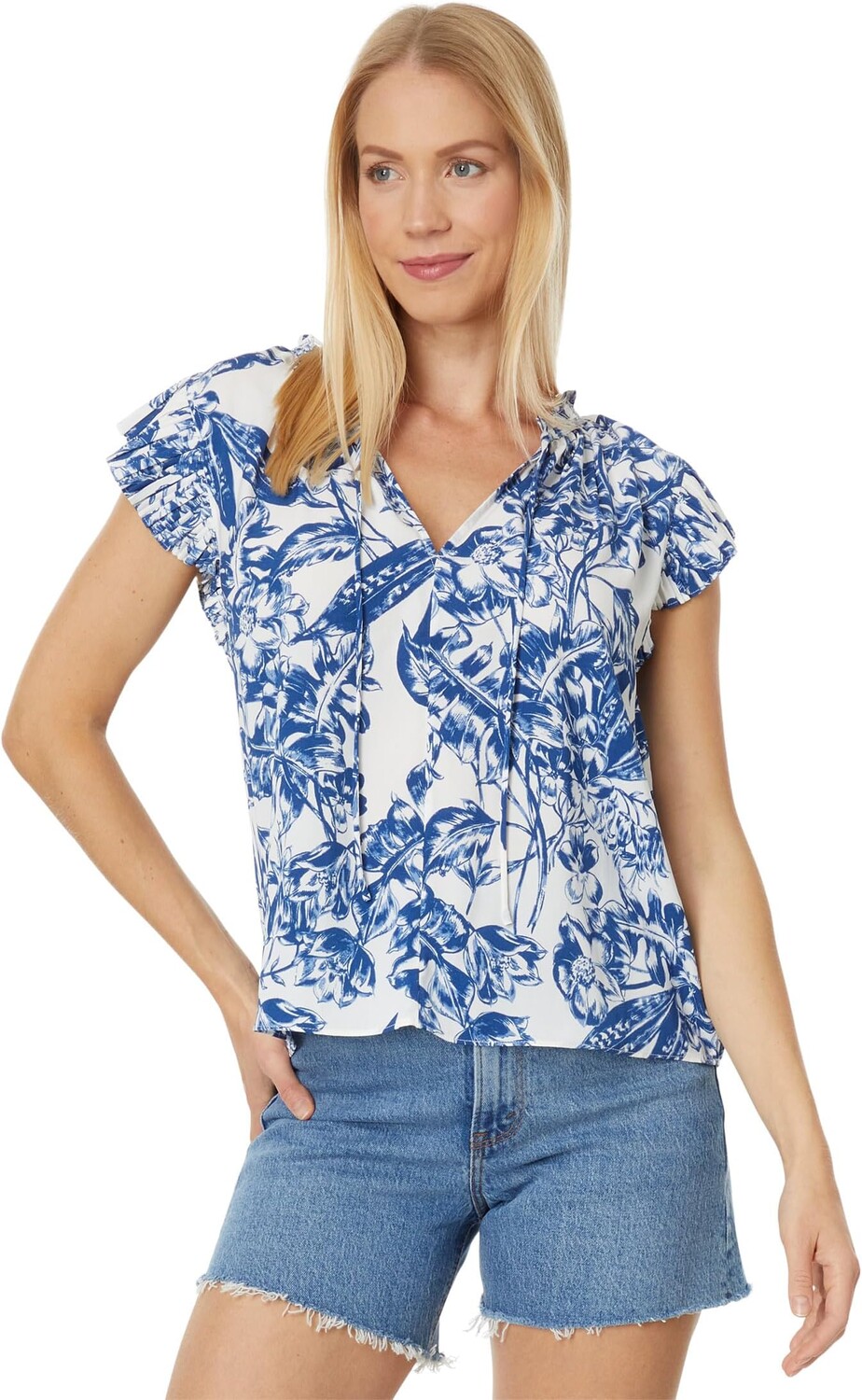 

Топ с рукавами ангела и рюшами Abercrombie & Fitch, цвет Blue Floral Print