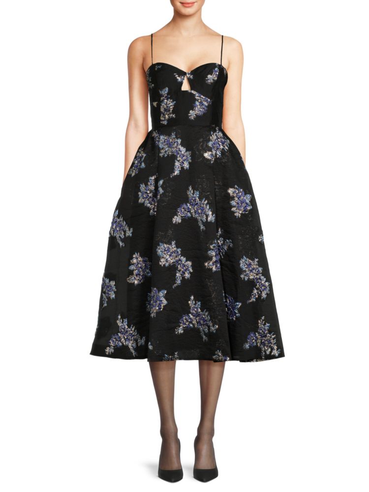 Платье длиной до пола из органзы с цветочным принтом Monique Lhuillier, черный