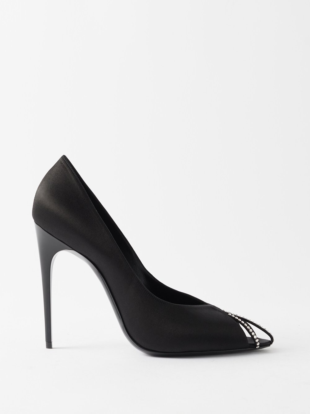 

Атласные туфли alix 110 с вырезами и кристаллами Saint Laurent, черный