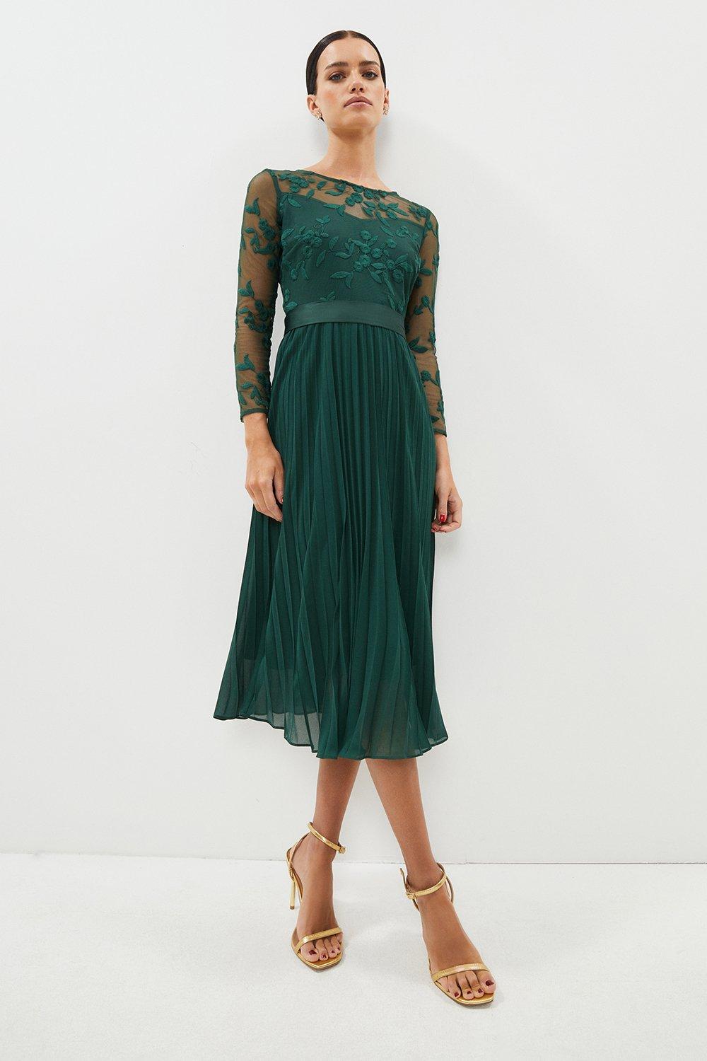 Миниатюрное платье-миди с длинными рукавами и вышивкой Coast, зеленый