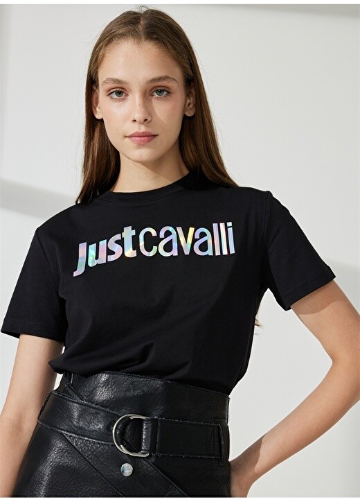 

Черная женская футболка с круглым вырезом с принтом Just Cavalli, Черный, Черная женская футболка с круглым вырезом с принтом Just Cavalli