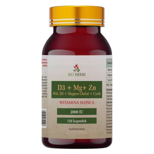 

Bio Herbs, D3 + Mg + Zn, витамин D3 + магний + цинк, 120 капсул.