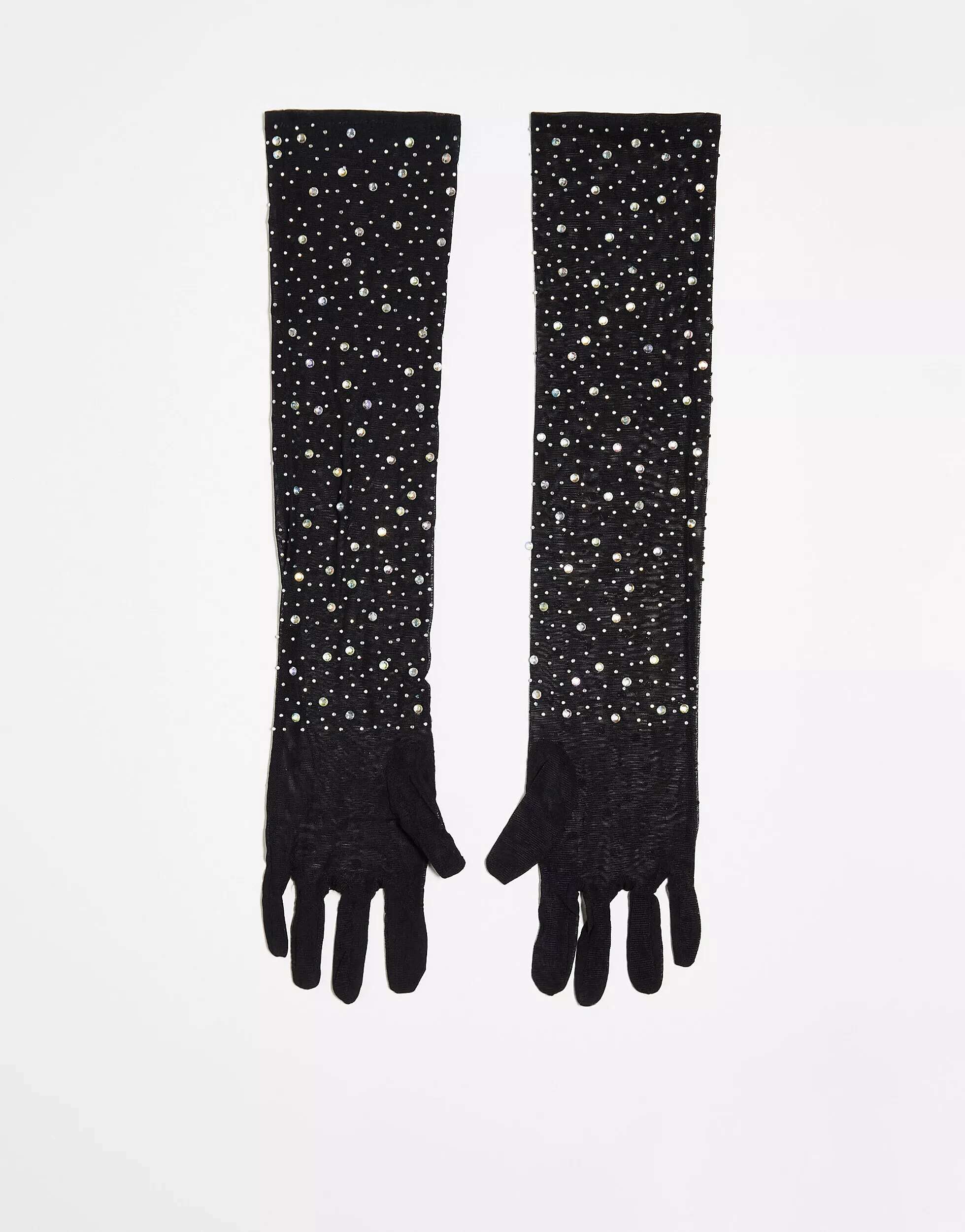 My Accessories Длинные черные перчатки длиной выше локтя со стразами London