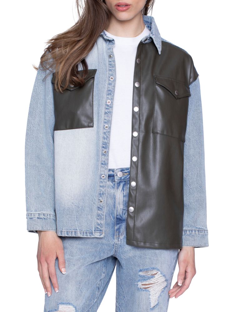 цена Куртка-бойфренд Unreal из искусственной кожи и джинсовой ткани Blue Revival, цвет Ora Olive