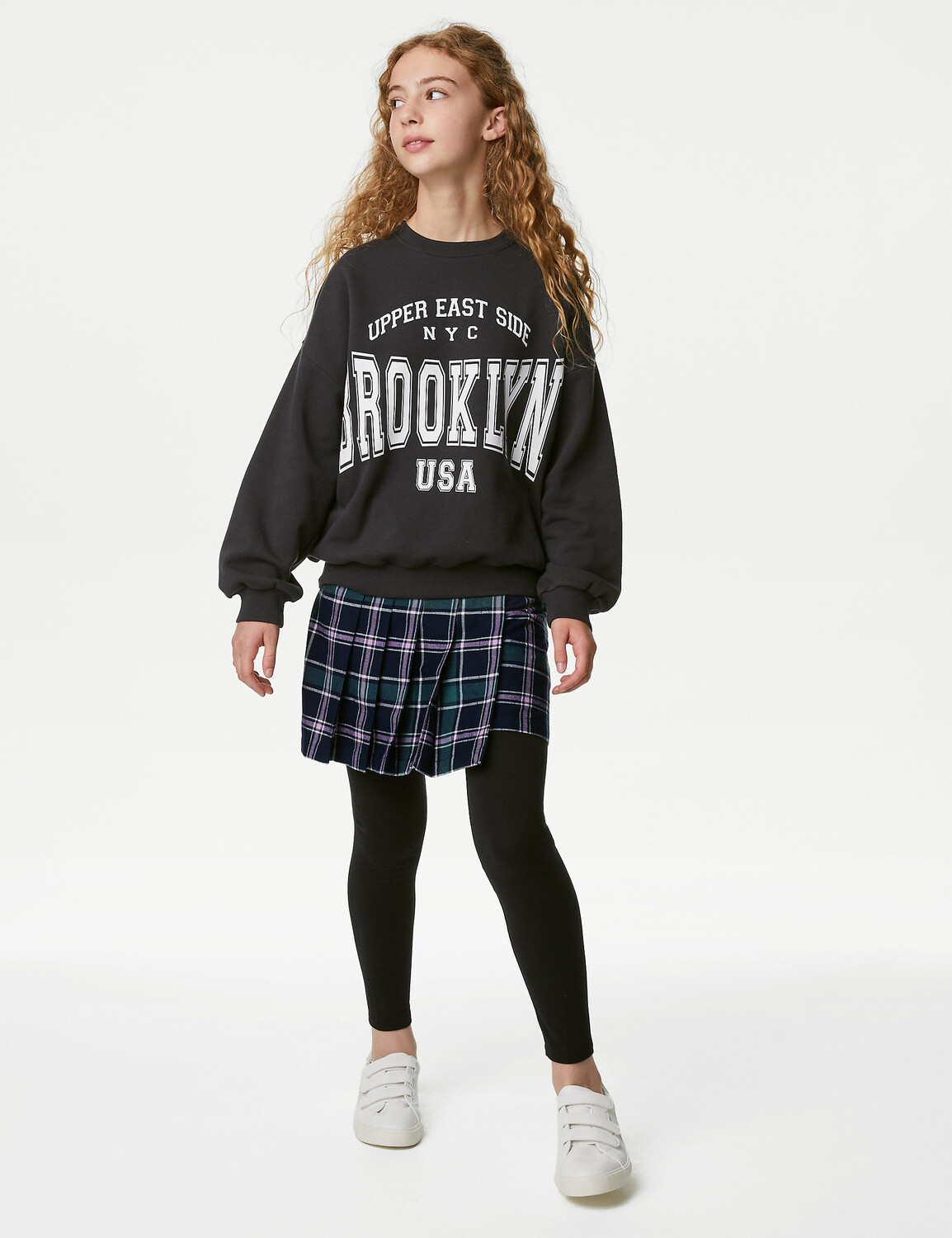 

Мини-юбка в клетку из смесового хлопка (6–16 лет) Marks & Spencer, зеленый микс