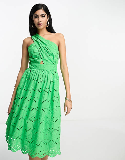 Ярко-зеленое платье мини на одно плечо French Connection фото