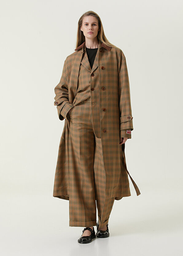 

Широкие брюки в клетку camel Kenzo