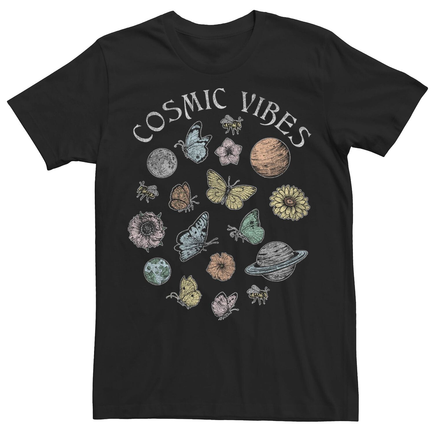 

Футболка бойфренда с рисунком «Бабочки и полевые цветы» Cosmic Vibes Planets