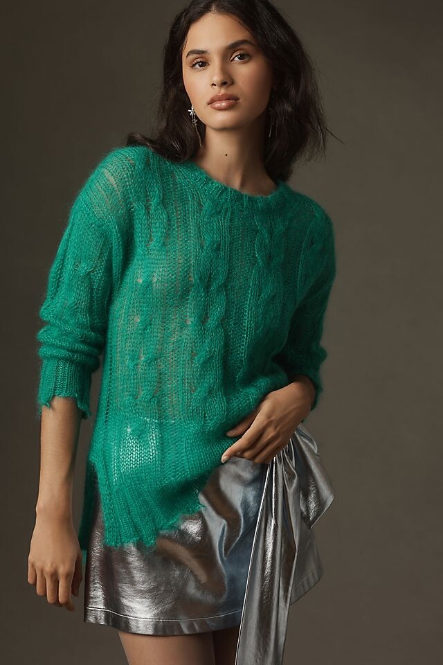 

Свитер Posey Stitchy Anthropologie рваный, зеленый