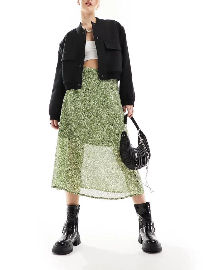 Темно-зеленая струящаяся юбка миди с цветочным принтом Wednesday's Girl