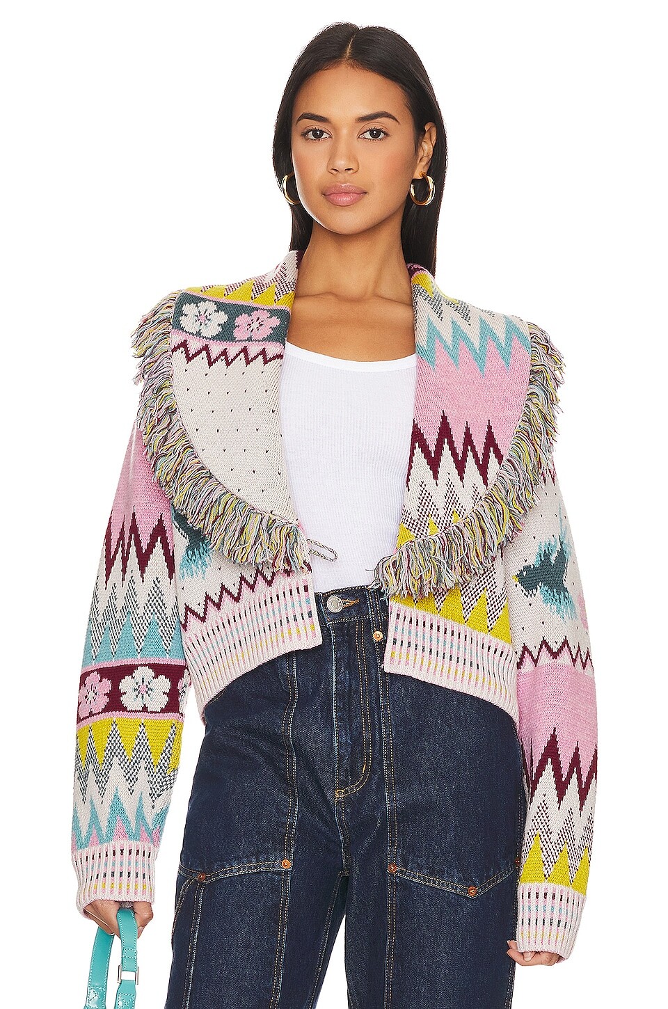 

Кардиган Hayley Menzies Merino Jacquard Fringe Collar Bomber, цвет Charming Birds Fair Isle