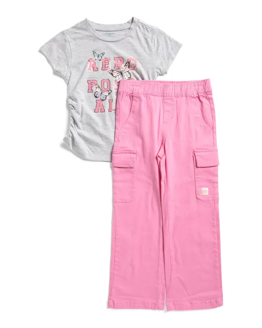 

Комплект из 2 трикотажных футболок и брюк-карго для девочек Aeropostale Kids, розовый