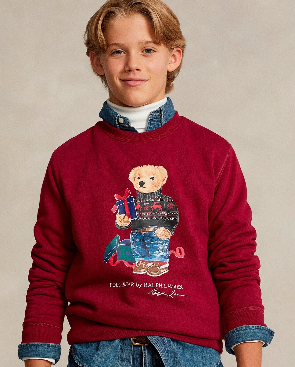 

Красная толстовка для мальчика с мишкой-поло Polo Ralph Lauren, красный