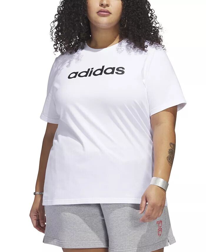 

Хлопковая футболка размера плюс с круглым вырезом и логотипом adidas, белый