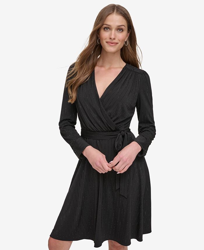 

Женское платье с искусственным запахом и украшением DKNY, черный