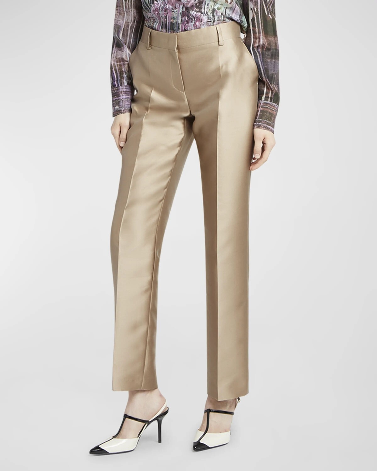 

Шелковые брюки прямого кроя из микадо Alberta Ferretti, цвет Beige
