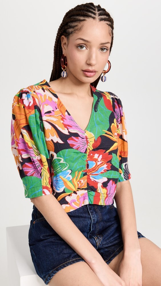 

Футболка Scotch & Soda V Neck Puff Sleeve Woven Cropped