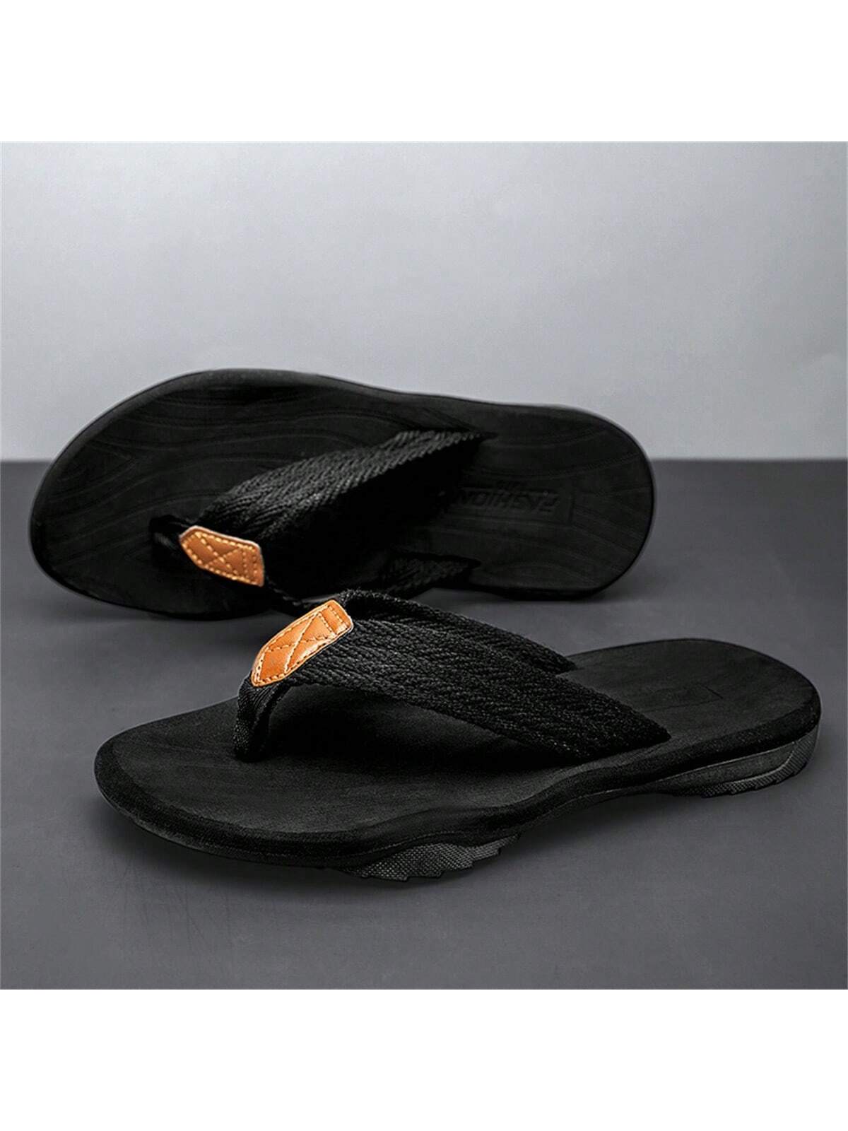 Мужские летние уличные шлепанцы с тканым ремешком и пляжными сандалиями с зажимом для пальцев, черный