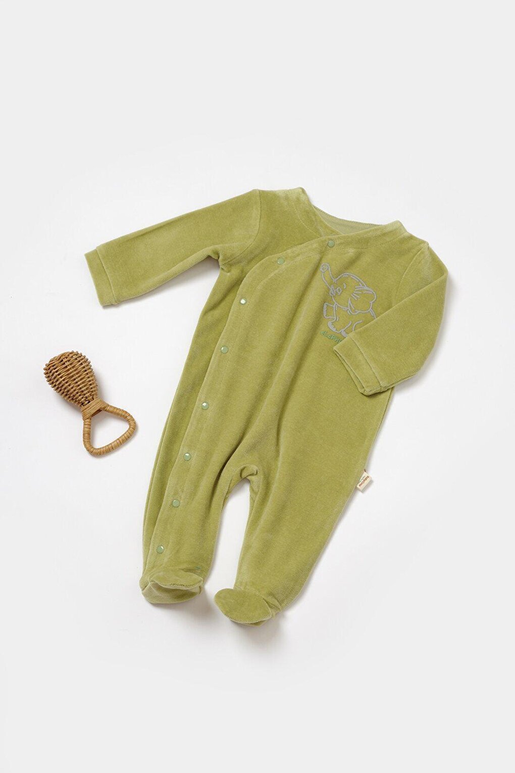 Бархатный комбинезон с ботильонами BabyCosy Organic Wear, светло-зеленый