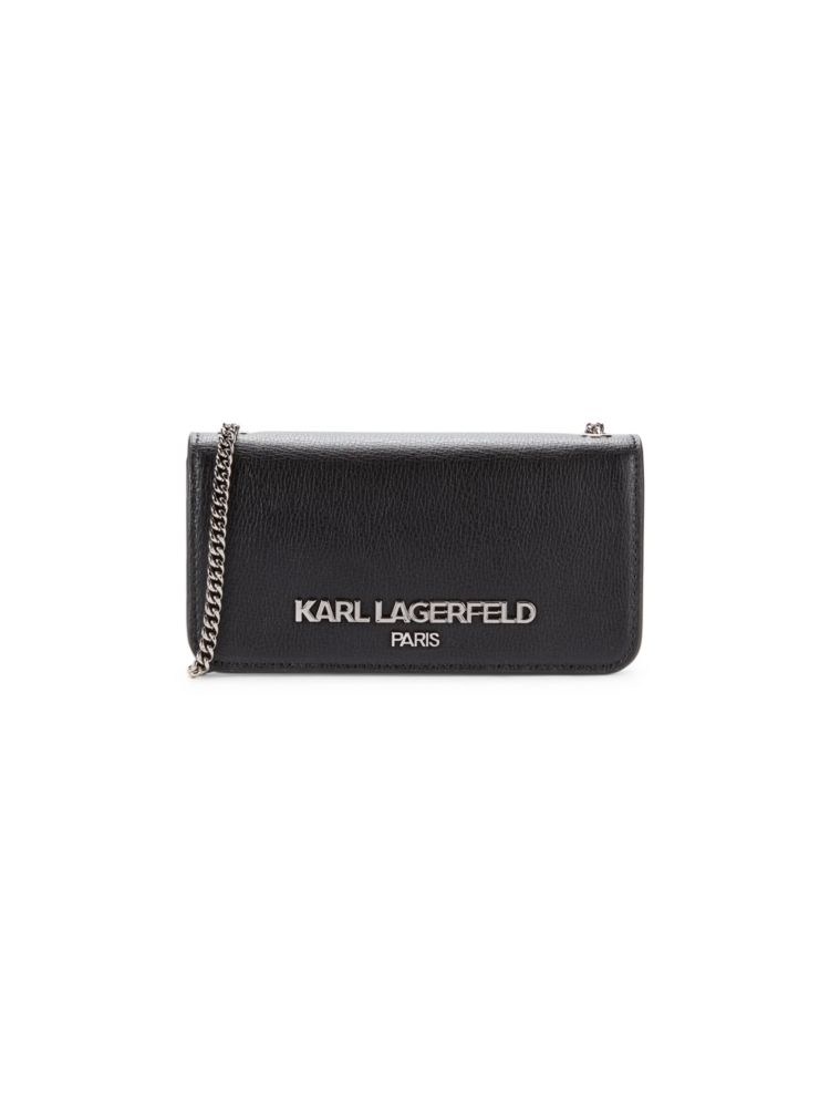 Кожаная сумка через плечо с логотипом и цепочкой Karl Lagerfeld Paris, цвет Black Gunmetal кожаная сумка через плечо kosette с логотипом karl lagerfeld paris цвет black gold