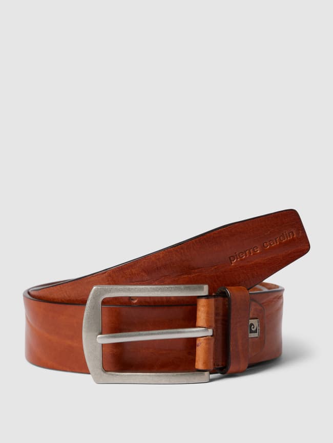 Кожаный ремень с пряжкой Pierre Cardin, коньячный цвет