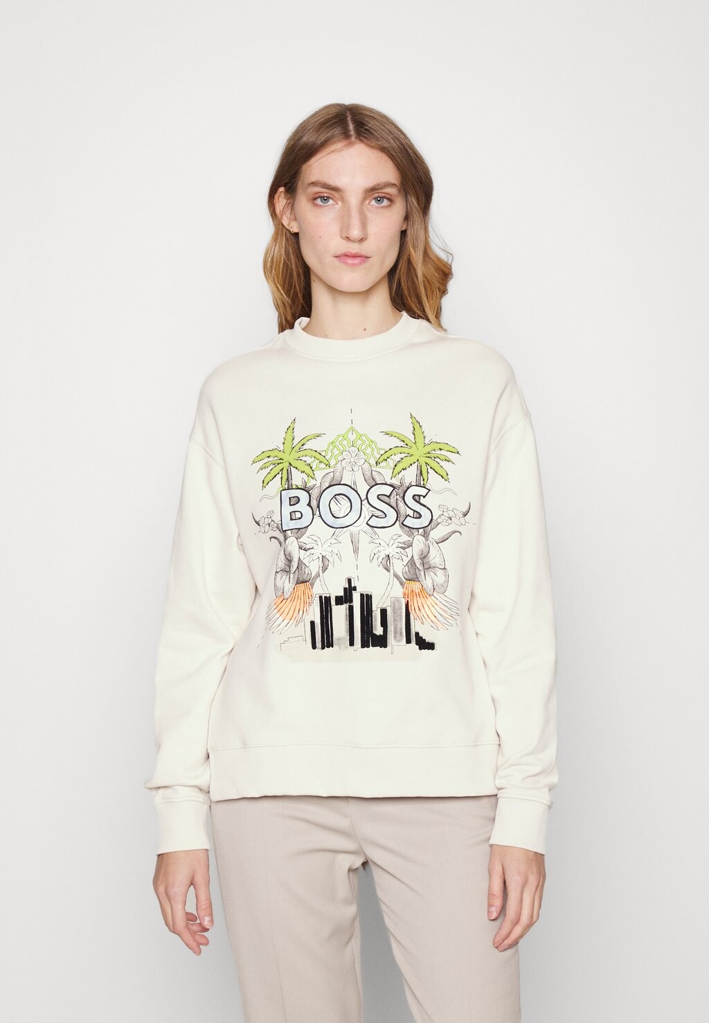 

Толстовка BOSS Collegepaita, открытая белая, Белый;серый
