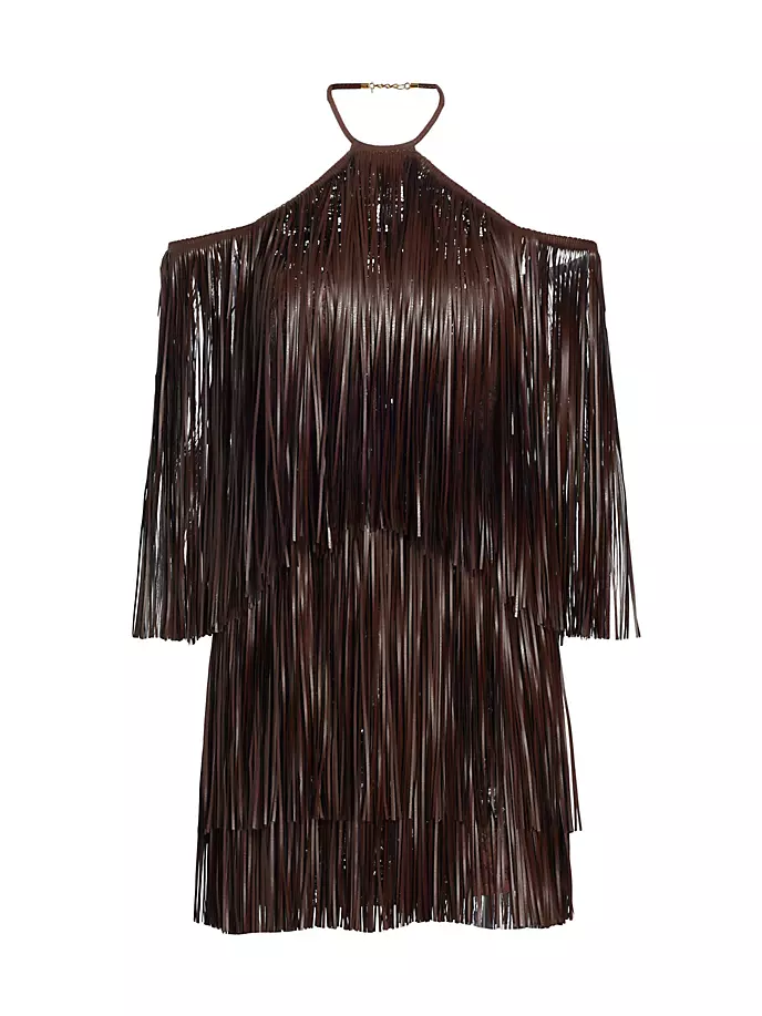 Мини-платье Vercelli с бретелькой на шее и бахромой Silvia Tcherassi, коричневый