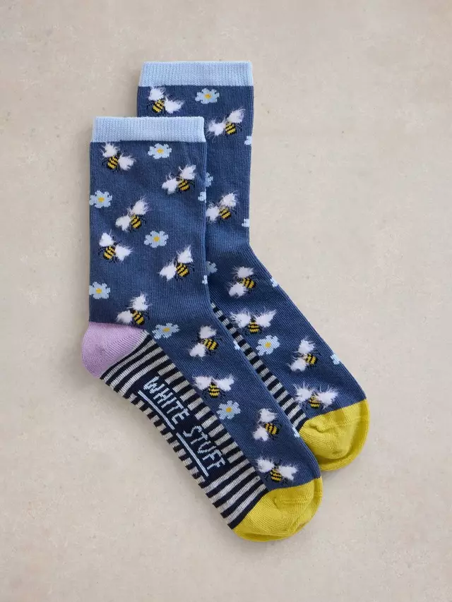 

Носки White Stuff Fluffy Embroidered Bee Ankle, цвет navy/multi