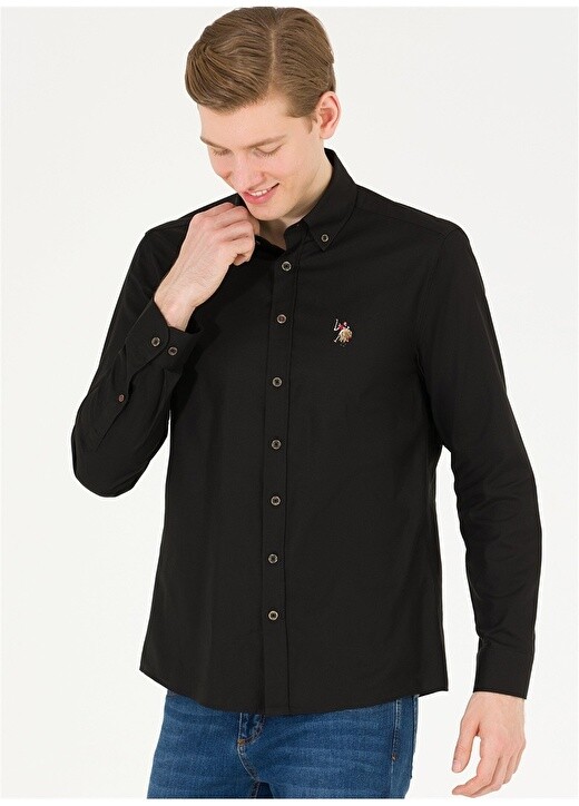 

Черная мужская рубашка с воротником на пуговицах Slim Fit U.S. Polo Assn.