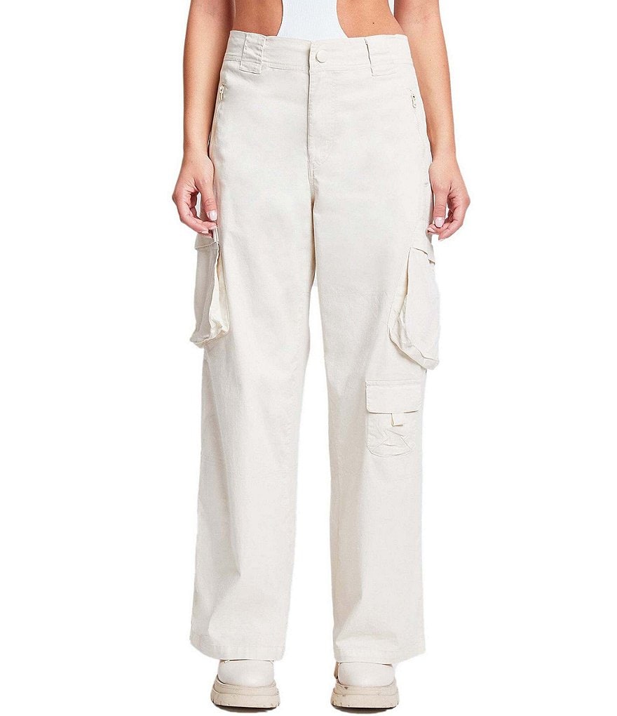 YMI Jeanswear Свободные прямые брюки-карго с высокой посадкой, слоновая кость