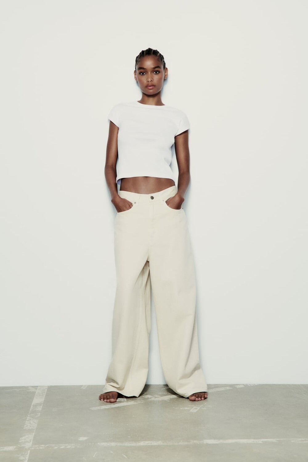 

Хлопковая футболка в реблу ZARA, белый